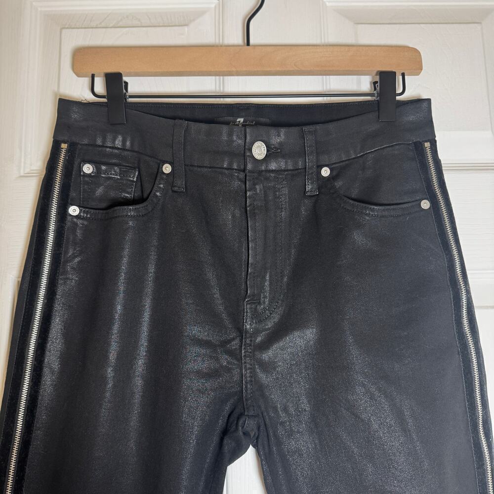 7 For All Mankind Side Zip High Waist Skinny Jeans in B(air) Black with Velvet - Picture 2 of 11